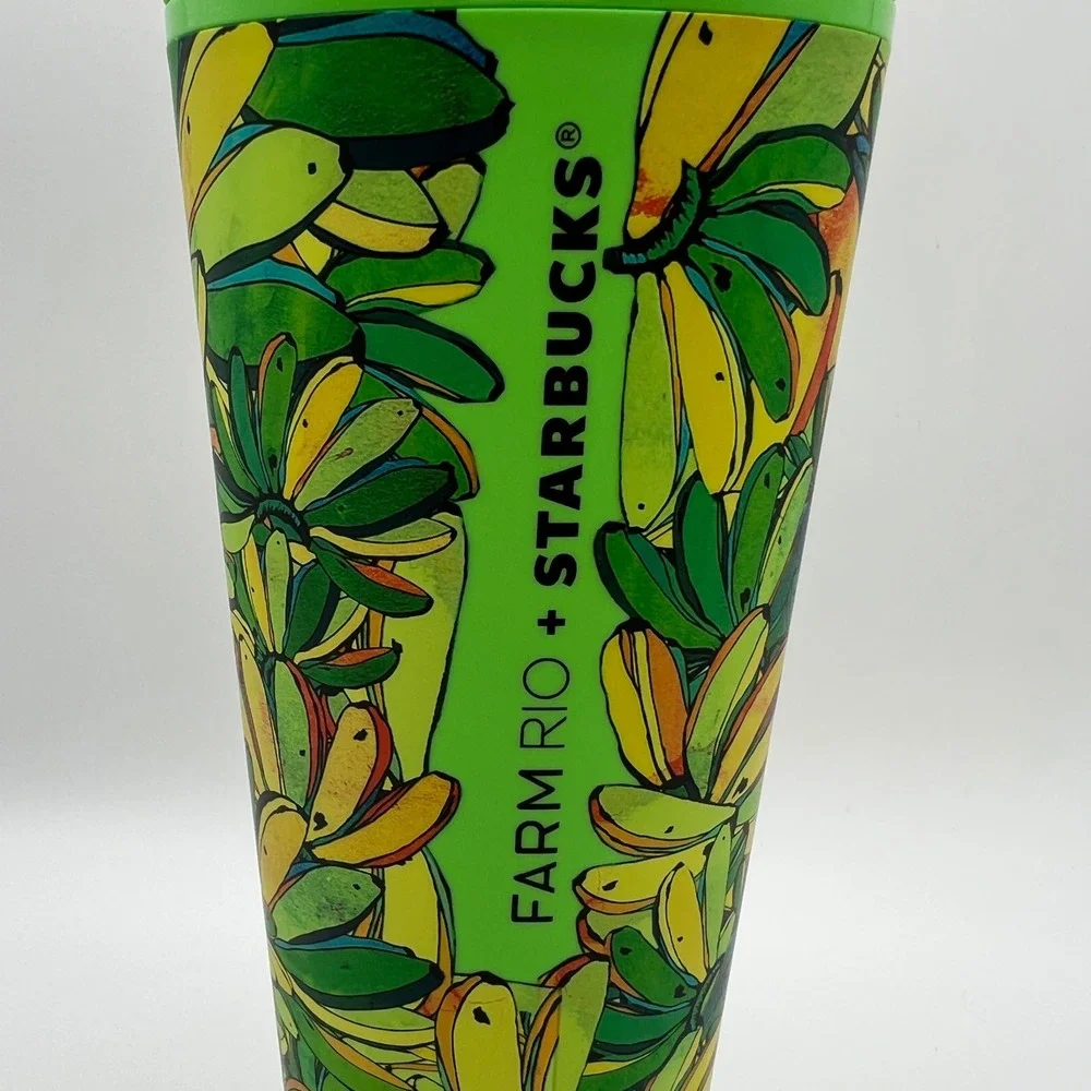 Farm Rio Starbucks Banana Tropical Cold Cup Tumbler 24oz Green Yellow 011167080